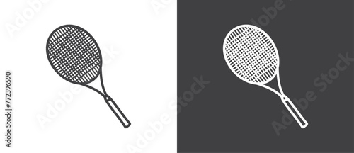 Tennis racket of sports equipment flat icon, Sport equipments flat icon. Modern sport equipments icon vector illustration in black and white background.