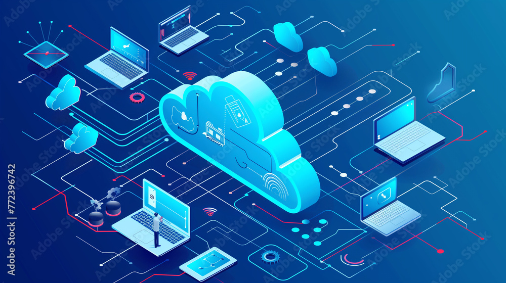 Fototapeta premium Cloud computing. Cloud storage technology concept background. Data transfer.