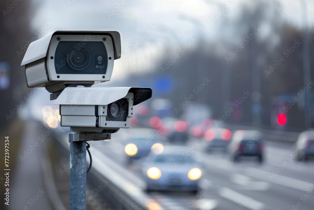 Radar speed control camera on the road Radar speed control camera on the road