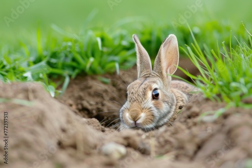 Rabbit of hole a shallow burrow in the ground © Anna