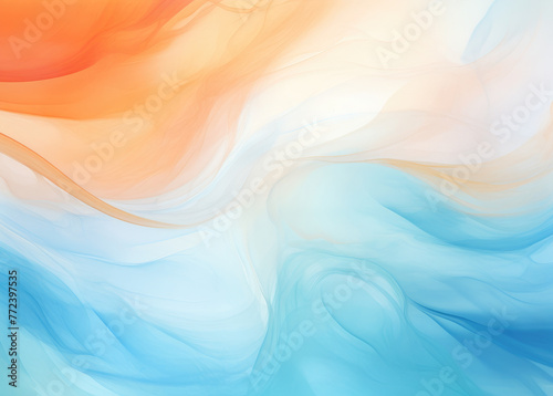 Blue, gold, orange, white liquid watercolor paint marble background abstract texture backdrop design. Rainbow painted swirl waves painting texture colorful background banner. Alcohol ink colors. © ribelco