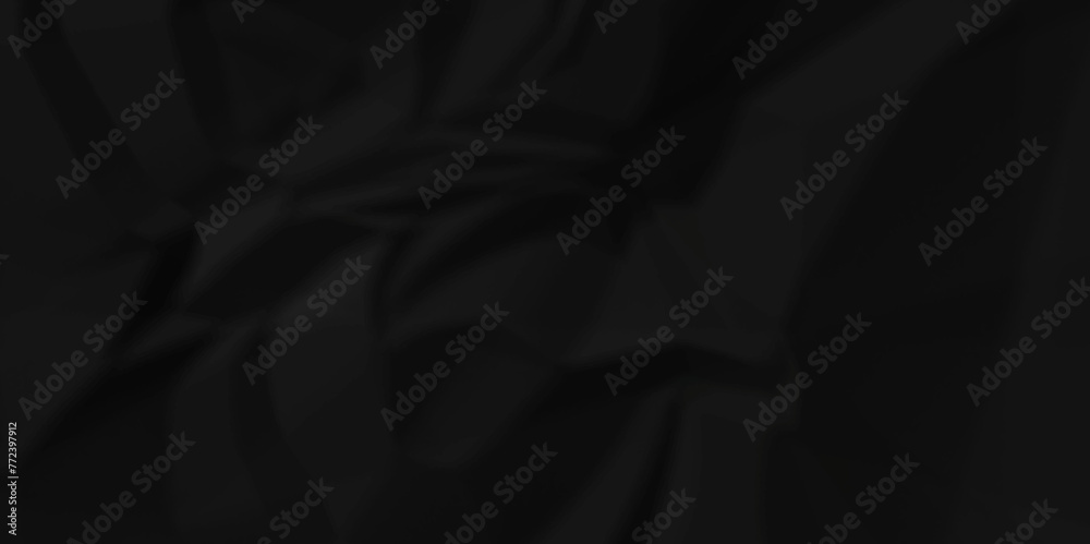 Fototapeta premium Dark black wrinkly backdrop paper background. panorama grunge wrinkly paper texture background, crumpled pattern texture. black paper crumpled texture. black fabric crushed textured crumpled.