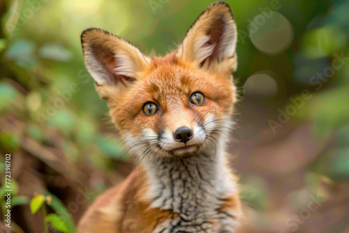 A cheeky red fox cub with a mischievous grin and big, fluffy ears © Veniamin Kraskov