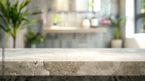 Stone table top with copy space. Bathroom background © Jane Kelly