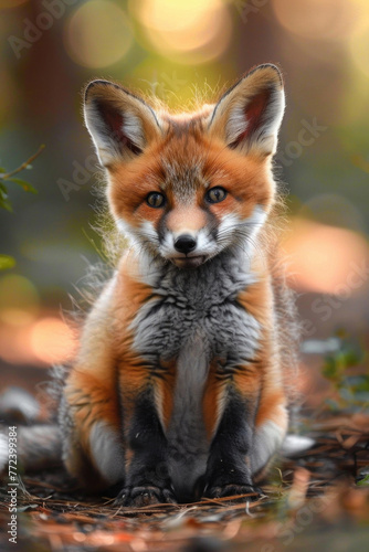 A cheeky red fox cub with a mischievous grin and big  fluffy ears
