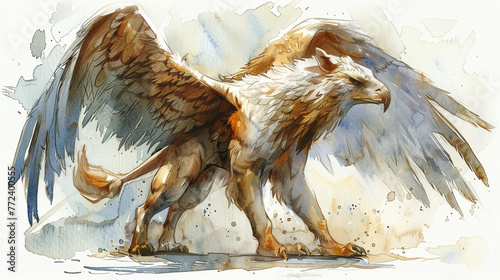 An illustration of a griffin with the body of a lion and the wings and head of an eagle
