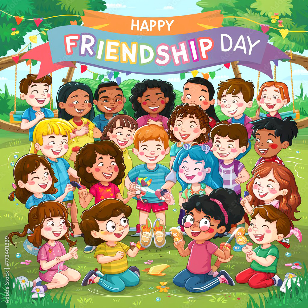 Happy Children Celebrating Friendship Day in a Park