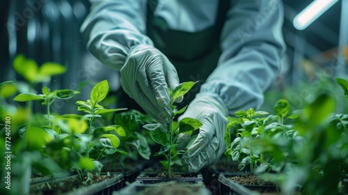 Close-up shot of picking fresh and green lettuce by hand