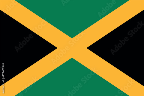 Flag of Jamaica. Jamaican flag, gold oblique cross with black horizontal and green vertical sectors. State symbol of Jamaica.