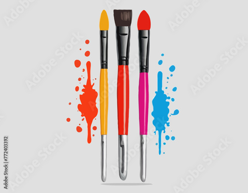 Three dimensional artist brush with glossy colourful painting