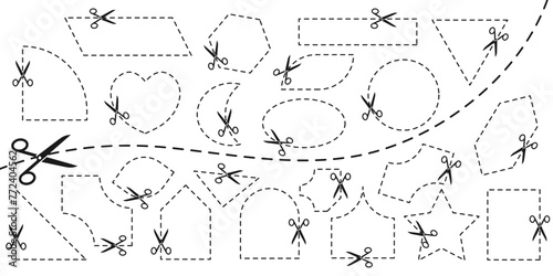 Cut scissors shapes. Scissors with cut out contours. Vector illustration