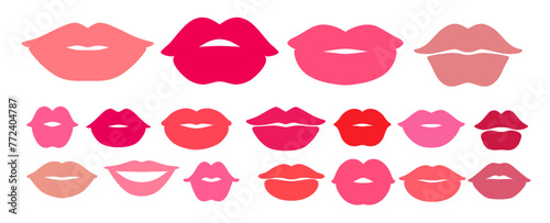 Vector illustration set of pink and red lips isolated doodles
