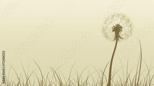  Dandelion in field with tall grass and hazy sky