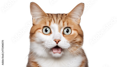 Crazy surprised Cat, shock Isolated white background