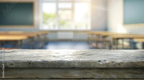 Stone table top with copy space. Classroom background © Jane Kelly