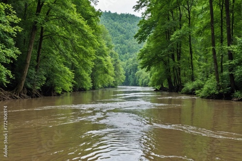 River flooding in the middle of forest