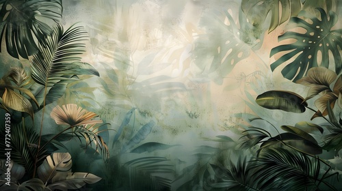 Tropical Elegance  Vintage Jungle Leaves Mural Wallpaper for Timeless Interiors