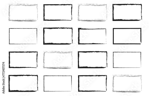 Hand drawn sketch frame vector. Simple doodle rectangle pencil frame border shape. Hand drawn doodle scribble border element for text quote template. Pencil brush stroke style 3 2 1