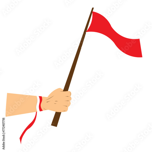 hand holding a red and white flag photo