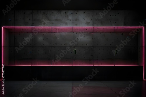 Cement wall with neon light on dark background Generative AI