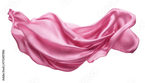 Flying pink silk fabric isolate on transparent background, cutout, png