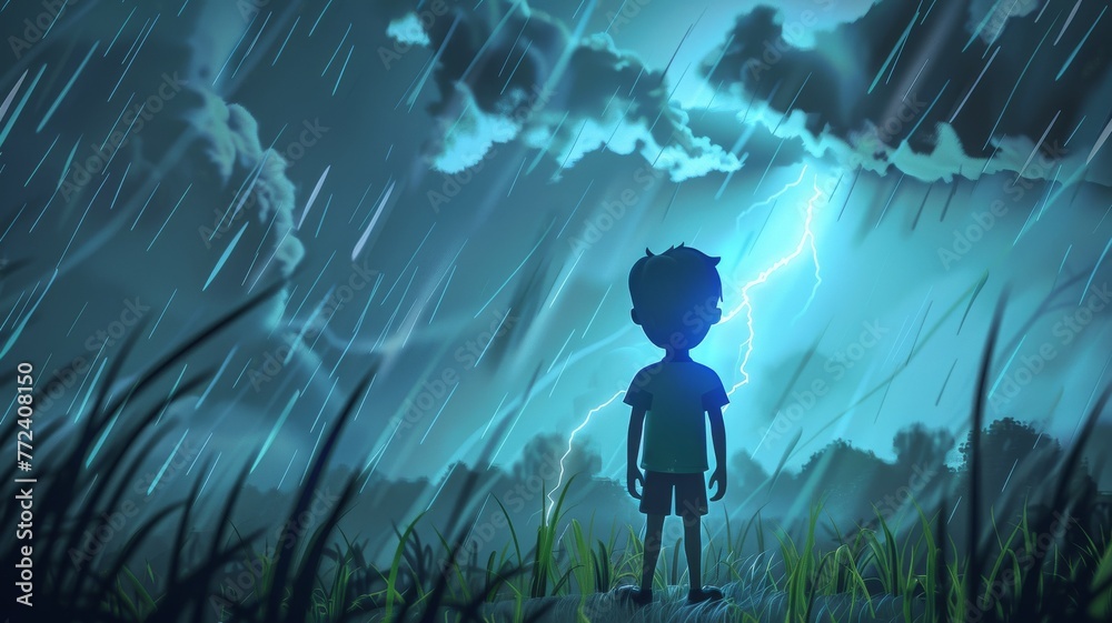 Fototapeta premium Safety measures and precautions during a lightning storm, educational content with visual aids low texture