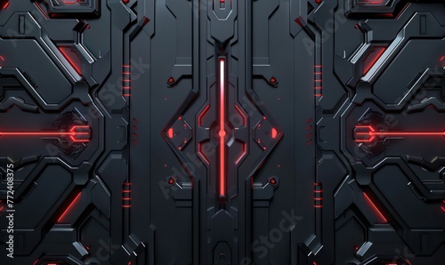 This image showcases a sci-fi inspired design with a central futuristic door illuminated by glowing red lights, evoking a high-tech atmosphere photo