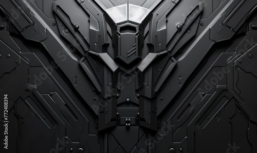 This image captures the intricate design of a futuristic robotic chest armor with a detailed, textured surface and a symmetrical pattern photo