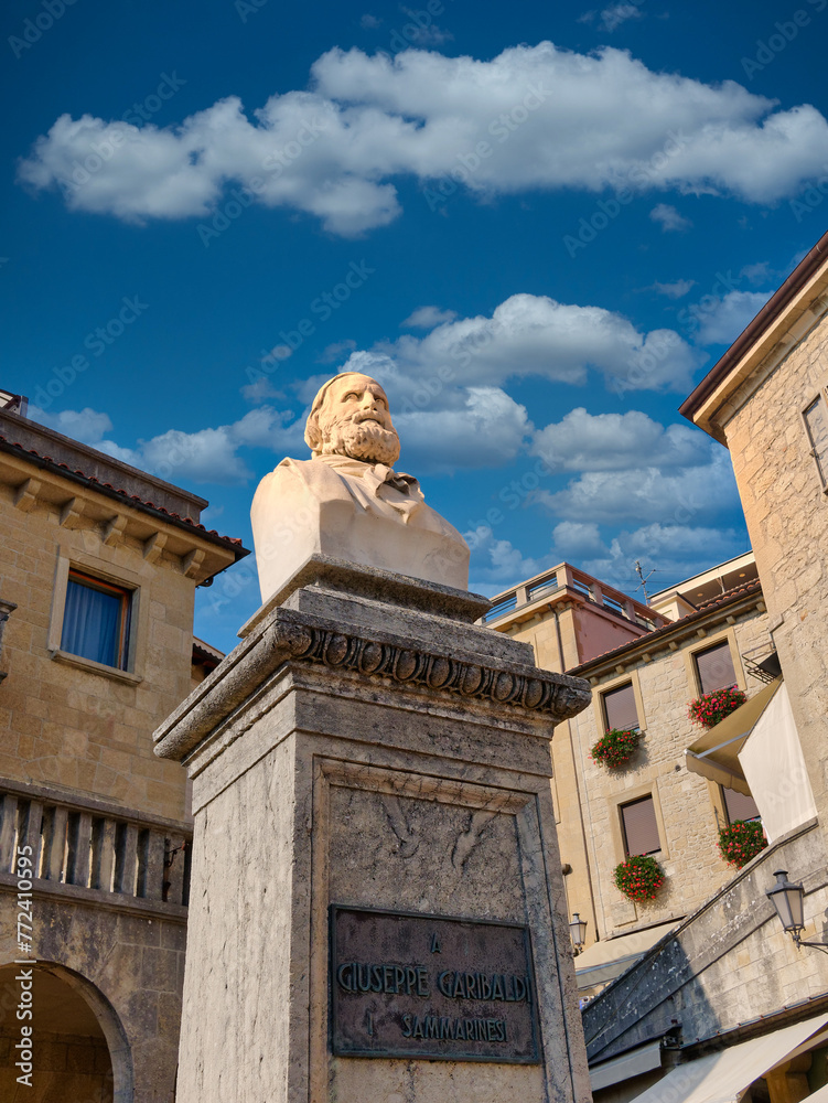 Bust of Giuseppe Garibaldi hero of union of Italy in San Marino