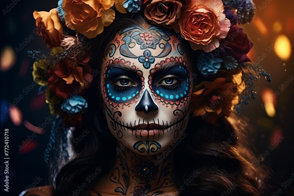 woman in a Skull Gym. Celebration of the Day of the Dead. cultural traditions.