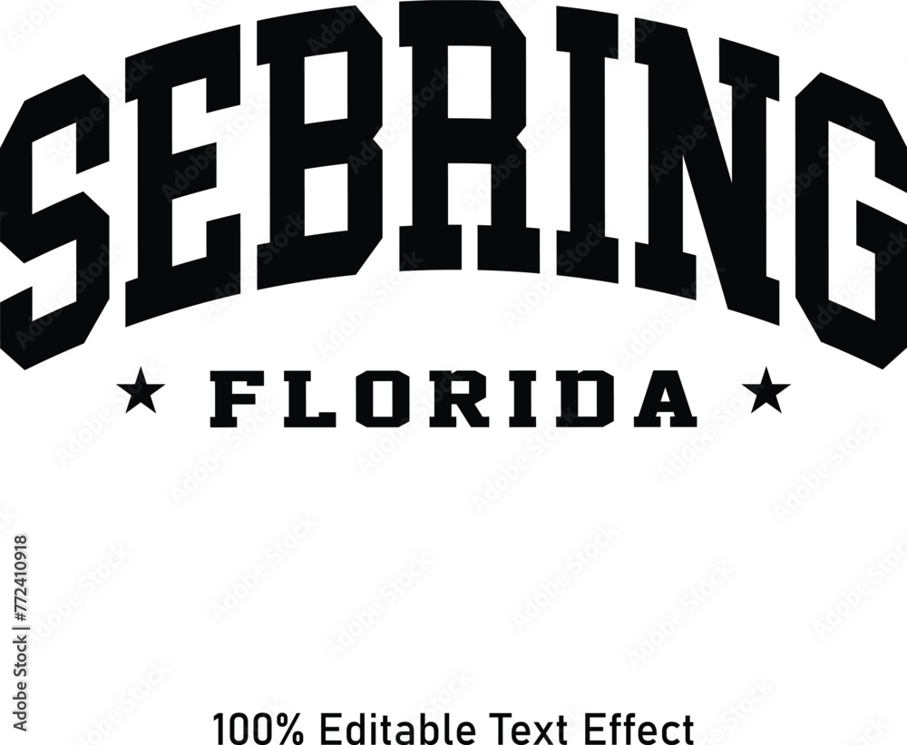 Sebring text effect vector. Editable college t-shirt design printable text effect vector
