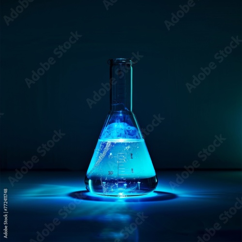 Chemiluminescence demonstration, where a chemical reaction produces light, captured in a dark setting hyper realistic photo