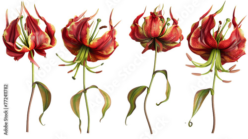 Gloriosa Lily Digital Art in 3D: Vibrant and Colorful Flower Illustration with Transparent Background for Summer Garden Designs photo