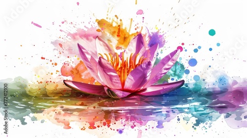  A water lily floating on water with a splash of paint