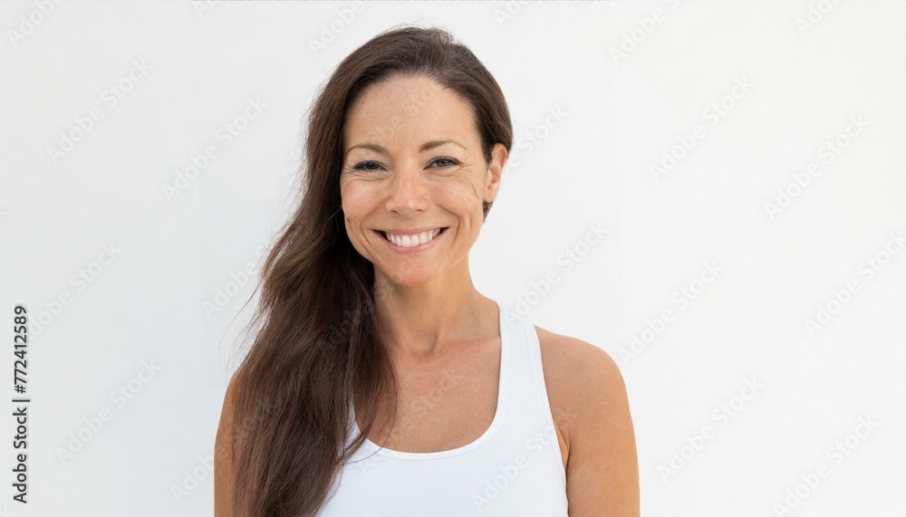 mature woman long hair smiling to the camera isolated mature woman long hair smiling to the camera isolated