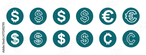 dollar, euro and cent icon set, simple design for graphic and business needs. vector eps 10.