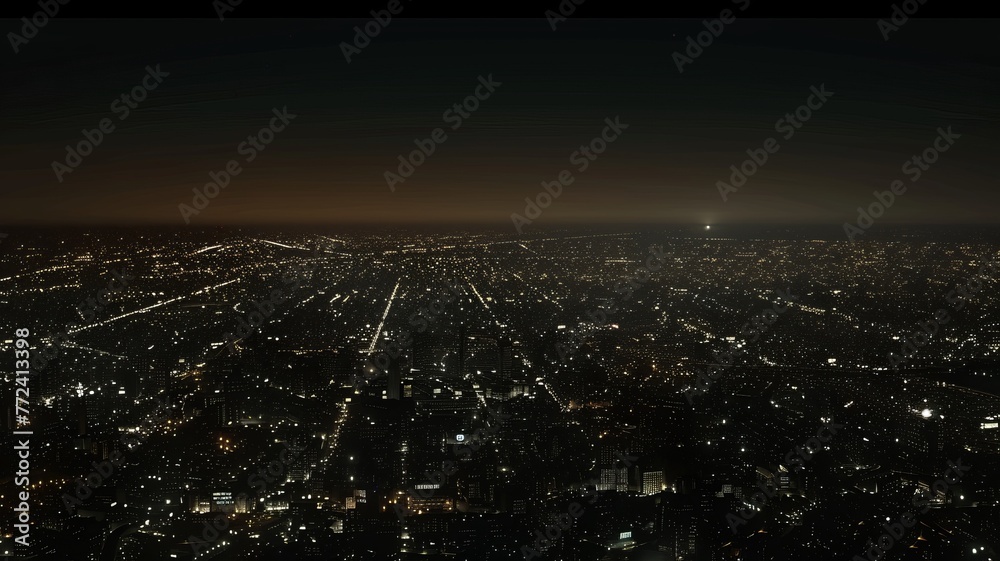 Aerial view of a brightly lit city at night, showcasing the extent of ...