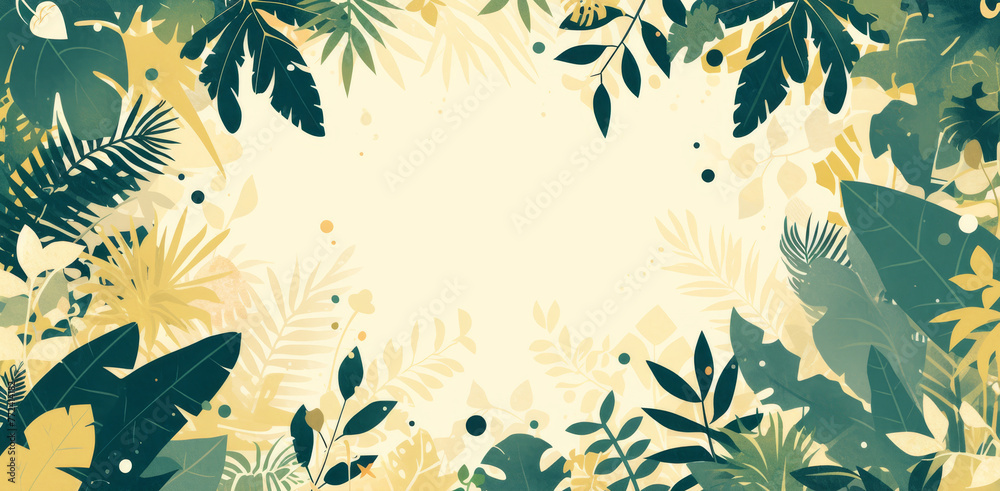  A yellow and green leaf collage on a background with space for text