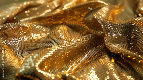 Gold sequin fabric curling into a wrinkled surface