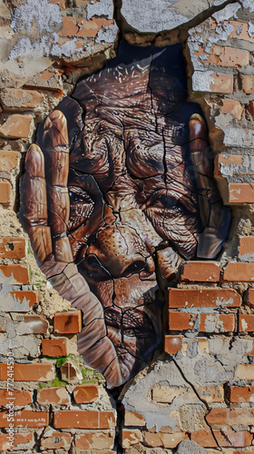 Artistic Mural of a Hand Breaking Through a Wall