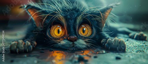 Close-Up of a Cat with Intense Golden Eyes