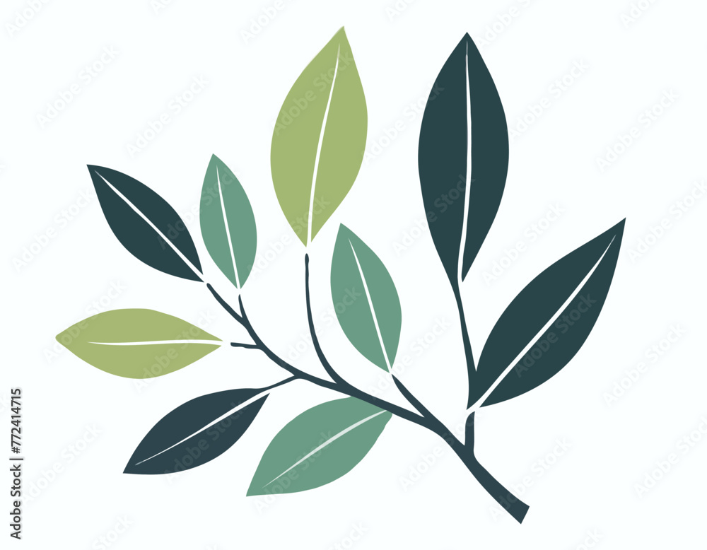 Branch with leaves Isolated on a white background. Flat style with line. Minimal flora design. Vector illustration Branch with leaves Isolated on a white background. Flat style with line. Minimal flora design. Vector illustration