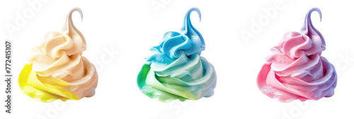 Sweet Whipped cream swirls 3d set isolated on transparent background  clipart  cutout  png. Sweet cream curls.