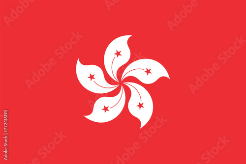 Flag of Hong Kong. The red flag of Hong Kong with a stylized five-petalled bauhinia in the center. Symbol of the Hong Kong Special Administrative Region. photo