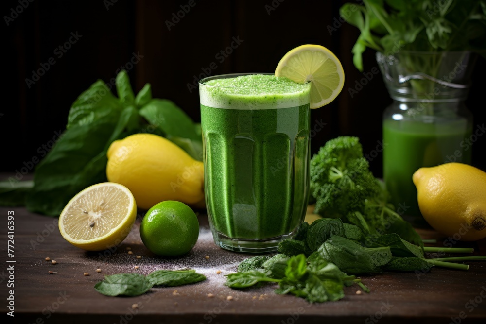Creamy Green fresh smoothie. Diet fruit. Generate Ai Creamy Green fresh smoothie. Diet fruit. Generate Ai