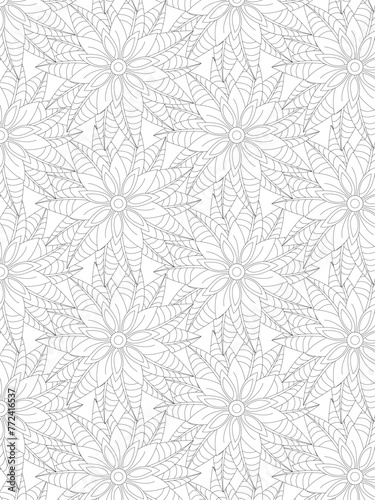 PrintFlowers Leaves Coloring page Adult.Contour drawing of a mandala on a white background. Vector illustration