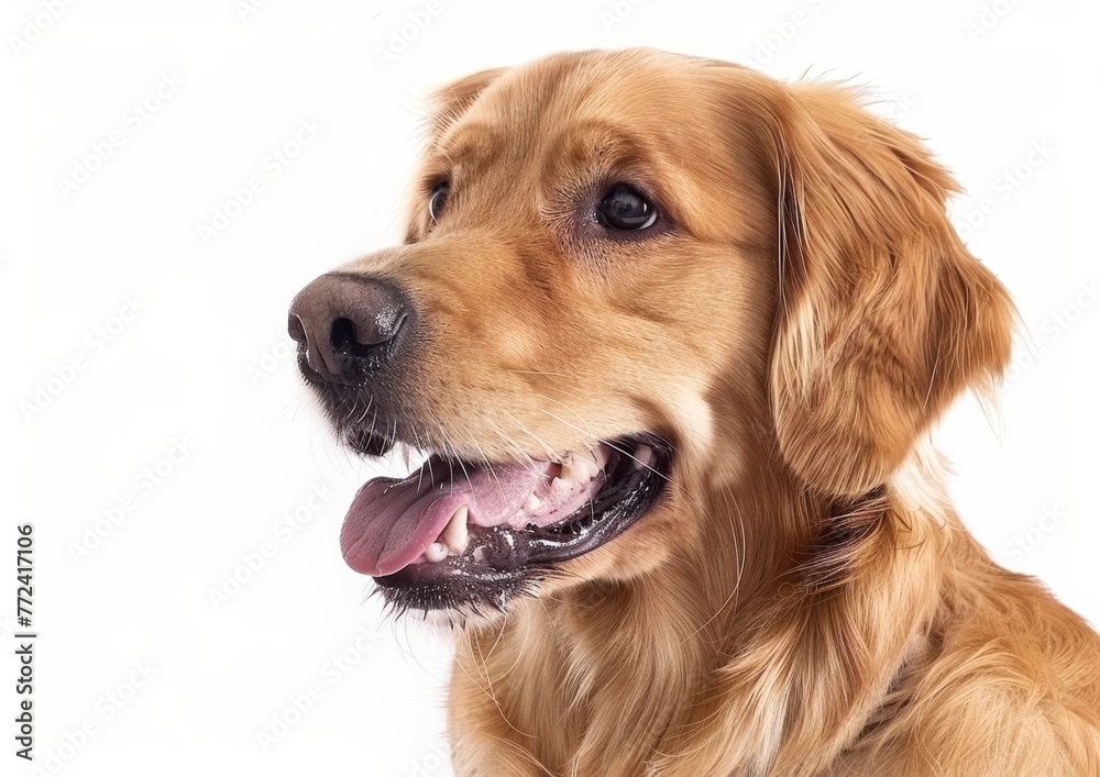 Loving Golden Retriever Canine Portrait, White Background