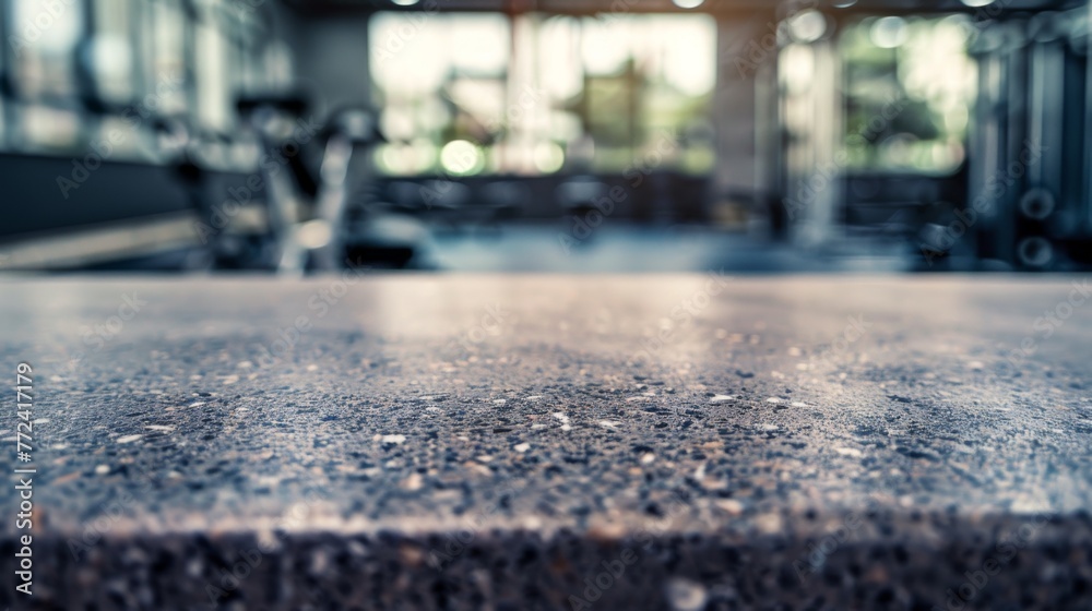 Obraz premium Stone table top with copy space. Gym background