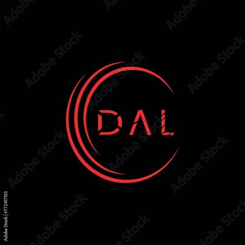a black background with a red circle and the word  DAL LOGO