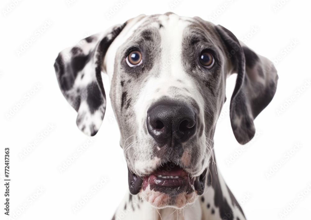 Majestic Great Dane Portrait, Soulful Eyes on White Background Majestic Great Dane Portrait, Soulful Eyes on White Background